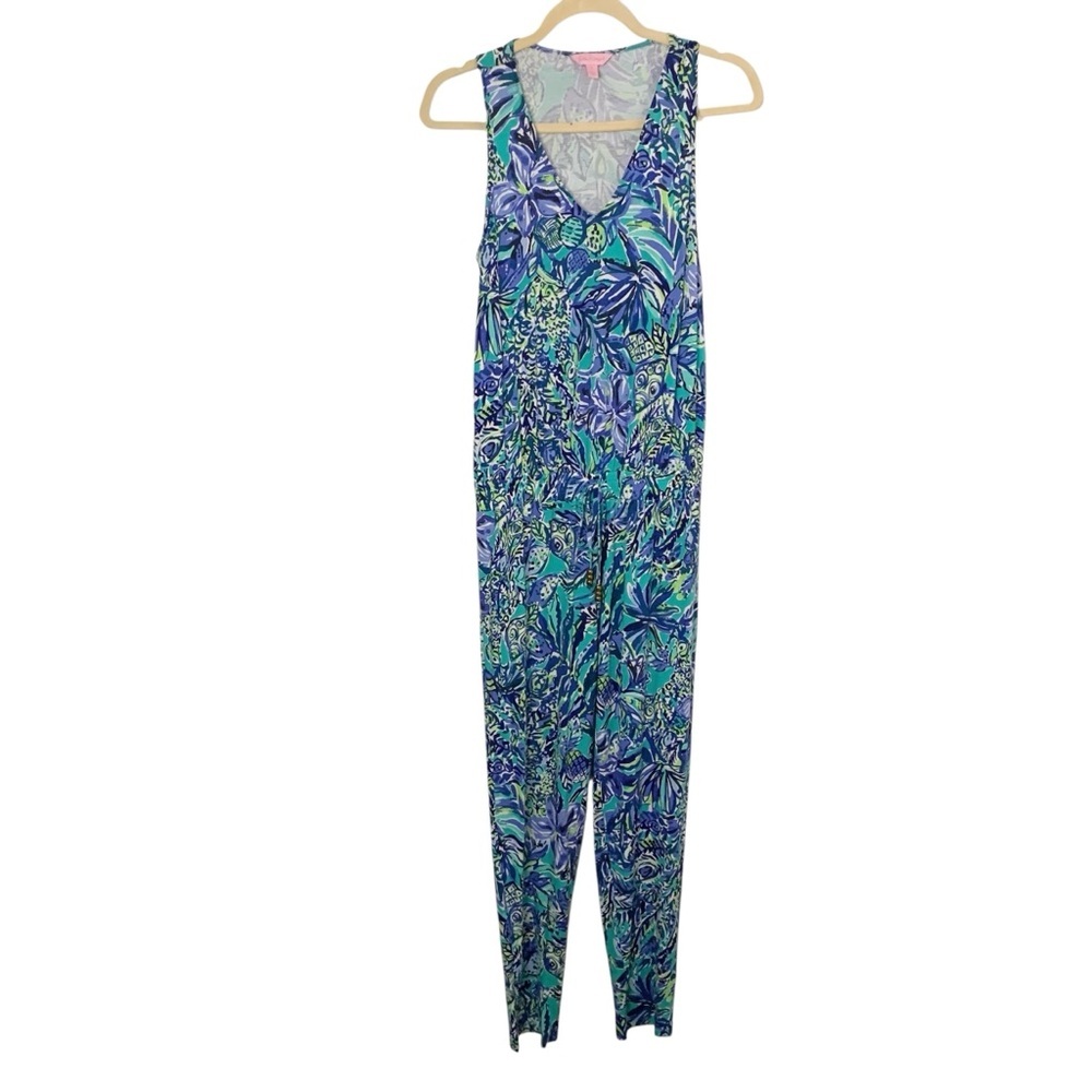 Lilly Pulitzer Small Bennett Blue & Green Bennett Jumpsuit Resortwear Vacation